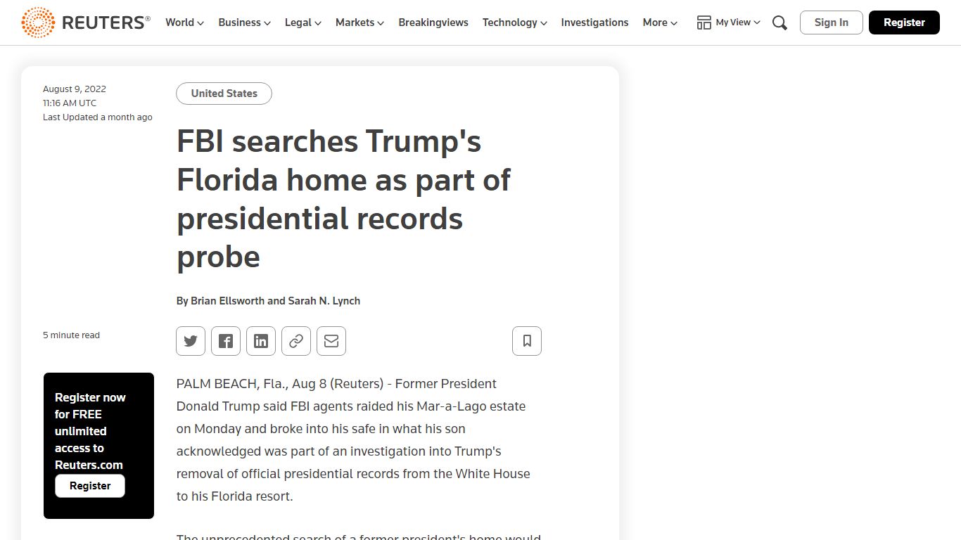FBI searches Trump's Florida home as part of presidential records probe ...
